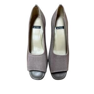 Vintage Stuart Weitzman Dusty Taupe Fabric Block Heel peep toe Pumps